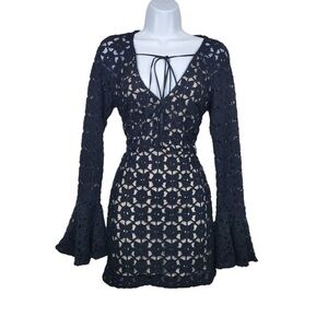 Free people back to black bell sleeved lace mini dress